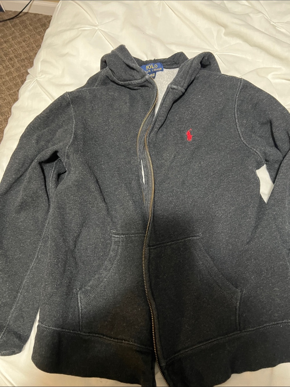 Polo by Ralph Lauren Charcoal Zip-Up Hoodie with Red Pony